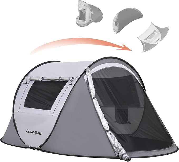 EchoSmile Pop Up Camping Tent, 2/4/6 Person Easy Setup Tent, Water Resistant Dome, Portable with Carry Bag