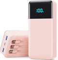 Portable Charger Power Bank 50800mAh,25W USB C Fast Charging Battery Pack with 3 Built in Cables & LED Display,6 Output 2 Input Travel Essentials Phone Charger for iPhone 17/16/15,Android etc (Pink)