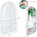 Syeeiex 3" Gusseted Dance Costume Garment Bag(5 Pack), 40'' Dance Garment Bags for Dancers with 4 Zipper Pockets & Can Hold 1-3 Dance Costumes - Suitable for Dance Competitions, Ballet(White)
