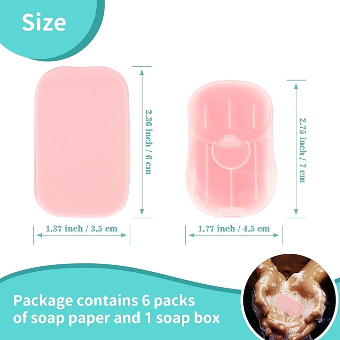 300 Paper Soap Sheets for Travel - 6packs Travel Size Foaming Hand Soap Sheets Refills with 1 Portable Box for Hand Washing Disposable Scented Mini Flakes Traveling Camping Hiking Essentials
