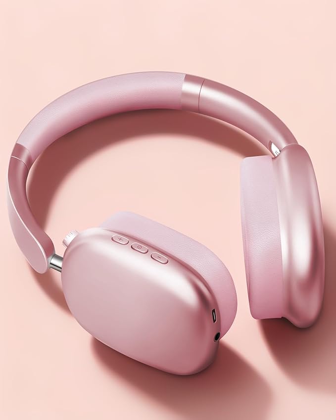Wentronic Y01 Wireless Noise Canceling Headphones Bluetooth 5.3 Over Ear Headphones with Microphone, Hi-Res Audio, 48H Playtime, Foldable Comfortable Earpads,Compatible with iOS,Android,PC, Pink