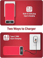 Portable Charger, 20000mAh 22.5W Fast Charging Power Bank with Built-in Cables & Wall Plug, Travel Essential External Battery Pack with LED Display, USB C Battery Phone Charger for iPhone Samsung Red