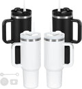4 Pack 40 Oz Tumblers with Handle Bulk, Double Wall Vacuum Insulated Stainless Steel Tumblers with Lid and Straw, 40 oz Cups with Silicone Spill Proof Stopper Set (Black-2,White-2)