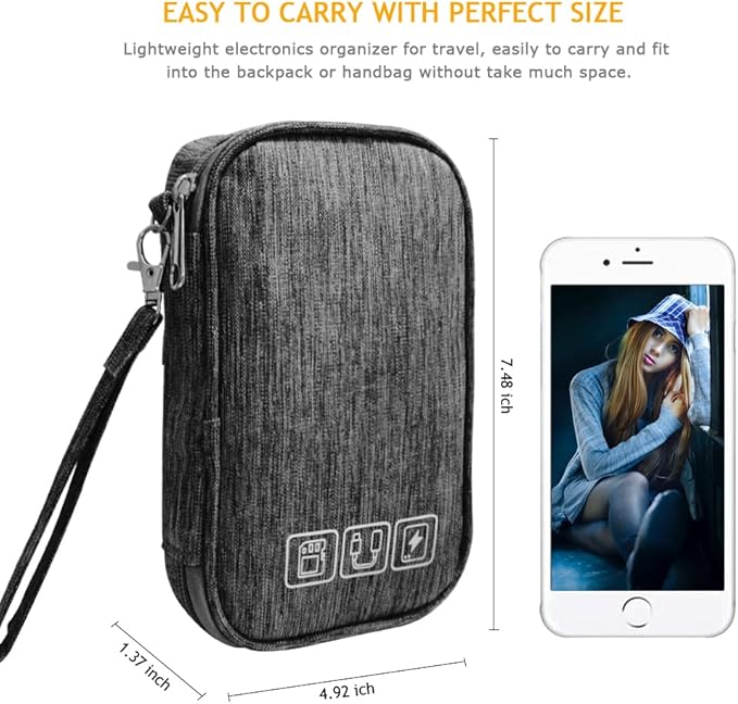 Electronic Organizer Bag Cable Organizer Travel Cord Organizer Case Pouch Portable Carrying Case for Charger Hard Drive Earphone USB SD Card (Grey)