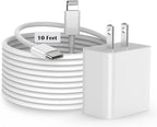 iPhone Fast Charger, [MFi Certified] 20W USB C Fast Charger Block with 10FT Type-C to Lightning Cable, Super Fast Charging Compatible with iPhone 14/13/13 Pro/12/12 Pro/12 Pro Max/11/Xs Max/XR/X