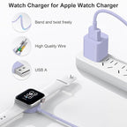Fast Charger for Apple Watch Charger, Magnetic iWatch Charger to USB A Cable 3.3FT with USB A Wall Plug Adapter for Apple iWatch Series Ultra/10/9/8/7/6/SE/5/4/3/2 (Purple)