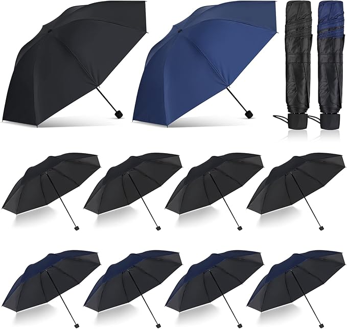Hillban Set of 12 Windproof Travel Umbrellas Bulk Portable Folding Compact Umbrella for Rain Sun for Wind Backpack Men Women