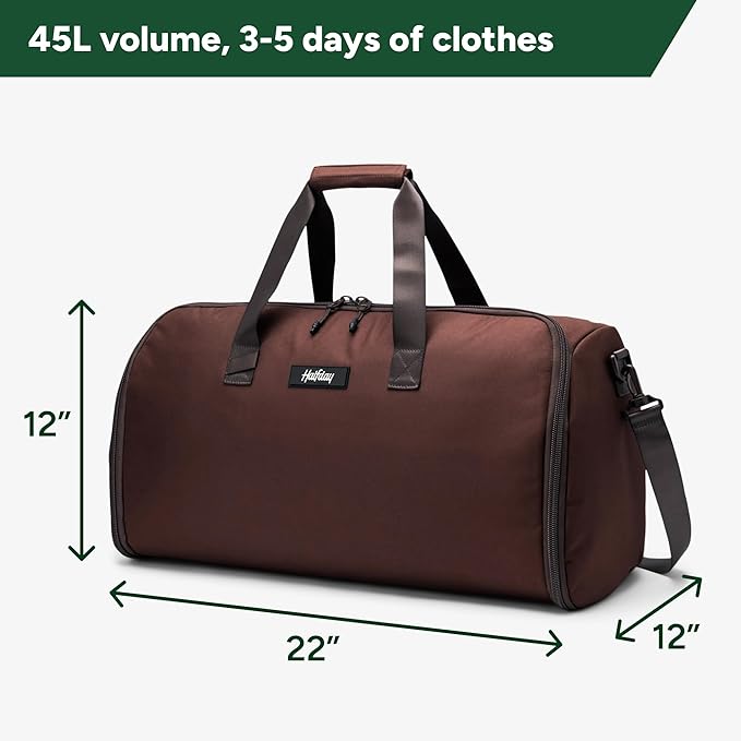 Halfday Convertible 2-in-1 Garment Duffel Weekender Bag 45L: Wrinkle-Free Travel (Hanging Suit Compartment, Shoe Pockets, Trolley Sleeve), Durable & Water-Resistant Carry-on, Port
