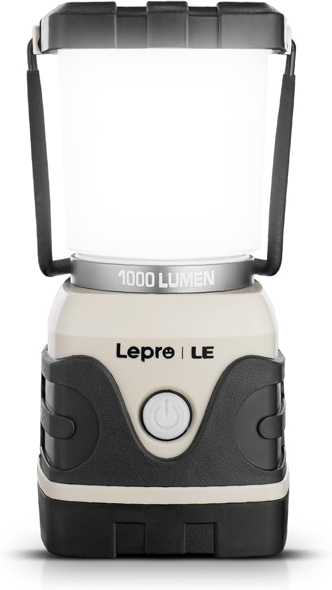 Lepro 1000LM Battery Powered LED Camping Lantern, White Tent Light with 4 Light Modes, Camping Essentials, Waterproof Lantern Flashlight for Camping, Emergency Light, Power Outage, Not Rechargeable