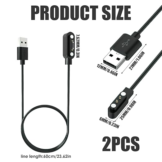 2PCS Smart Watch Magnetic Charger Cable Compatible with Cosmo JrTrack 2 Kid’s Smartwatch, 7.62mm 2Pin 2ft 5V 1A USB-A, Charger Cable Replacement Compatible for Kids Smartwatch