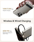 Kuulaa 10000mAh MagSafe Battery Pack, 0.51in Ultra Slim Magnetic Power Bank with LED Indicator, 20W PD USB-C Fast Charging Portable Charger for iPhone 17/16/15/14/13/12, Titanium