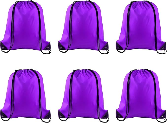 PLULON 6 Pcs Drawstring Bags Bulk Purple Drawstring Backpack String Backpack Cinch Sack Sport Gym Backpack Bags for Yoga Traveling Outdoor Sports