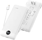 Portable Charger with Wall Plug, Slim USB C Power Bank with Built-in Cables, 10000mah LED Display External Battery Pack Compatible with iPhone/Android & More(White)
