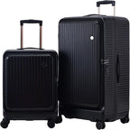 Kaleenie 2 pieces 20/29 Aluminum Frame Carry On and Checked Luggage Set with Side Opening, Lightweight Hardshell ABS+PC Trunk Suitcase with TSA Lock, 360° Universal Wheels & Adjustable Handle, Black