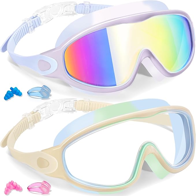 Keary 2 Pack Kids Swim Goggles for 3-15 UV Protection Anti-Fog Pool Water Swimming Goggles For Boys Girls Youth Toddler