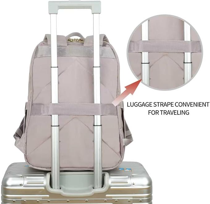 KROSER Laptop Backpack for Women 15.6 Inch Stylish Daypack with USB Charging Port, Water-repellent Nylon Backpack for Travel/Business, Dusty Pink