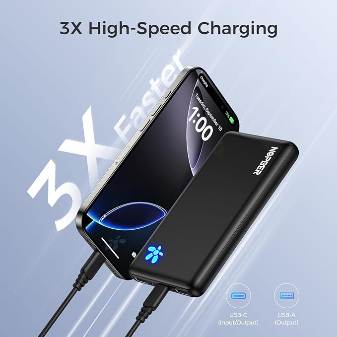 Portable Charger 10000mAh Ultra Slim Power Bank Lightweight Pocket-Sized Design 15W Output for iPhone 16/15/14 Samsung Galaxy Android Devices Travel Essentials（Black）