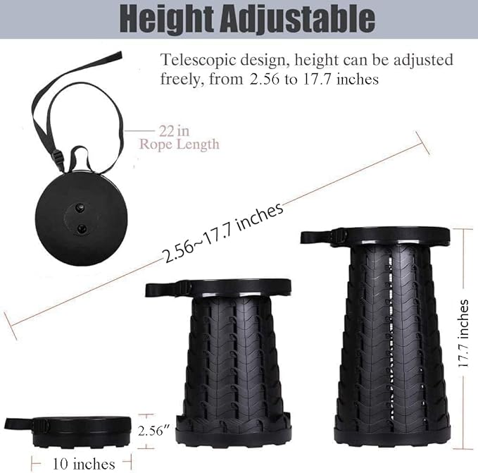 Fishboy Upgraded Collapsible Stool, 400lbs Max Weight, Lightweight But Sturdy, Portable Retractable Folding Telescoping Foldable Camping Stool for Adults Outdoor Fishing Hiking BBQ