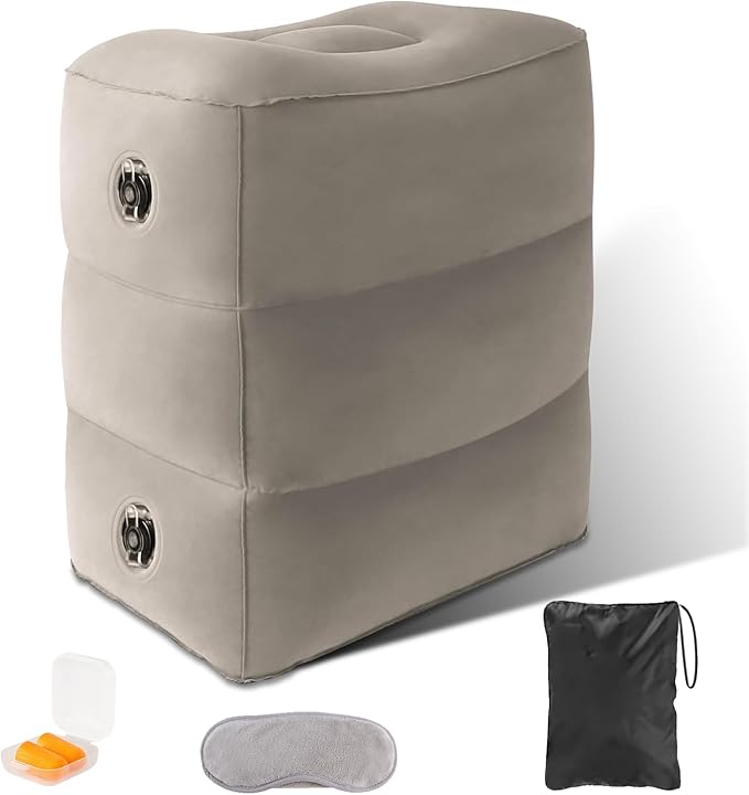 Inflatable Foot Rest Pillow for Travel, 4 Height Adjustable Leg Rest Pillow for Economy Class, Car, Office and Homes