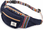 Freakmandu Eco-Friendly Boho Hippie Style Hemp Fanny Pack Blue Hip Waist Bag for Hiking Running Jogging (Azure)