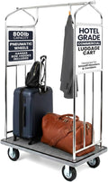 Chrome Steel Luggage Cart – 800lb Capacity – Bellman Cart w/ 6” Air Filled Tires & Gray Carpet, for Hotel, Resorts, Condos, Commercial Use (Value Valet Series)