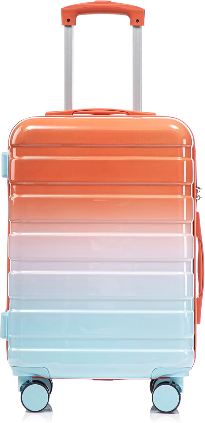 20 Inch Carry on Luggage with 14 Inch Cosmetic Case, 2 Pcs Hardshell Lightweight Durable Spinner Suitcase Set for Travel, Women, Men, TSA Lock, ABS, 20+14 Inch (Blue Red)