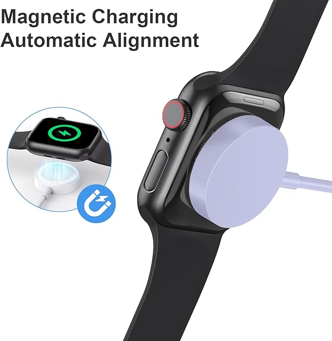 Fast Charger for Apple Watch Charger, Magnetic iWatch Charger to USB A Cable 3.3FT with USB A Wall Plug Adapter for Apple iWatch Series Ultra/10/9/8/7/6/SE/5/4/3/2 (Purple)