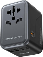 MOMAX Universal Travel Adapter 70W GaN, 3 USB-C PD & 2 USB-A QC, International Power Adapter Outlet, 6-in-1 Wall Charger for Laptop, Phone, European Travel Plug Adapter for UK/US/AUS/JP