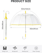 G4Free 52 inch Clear Bubble Umbrella, Large Canopy Transparent Dome Coverage Stick Umbrella, J Hook Handle European Style for Weddings,Prom,Graduation and Outdoor Events