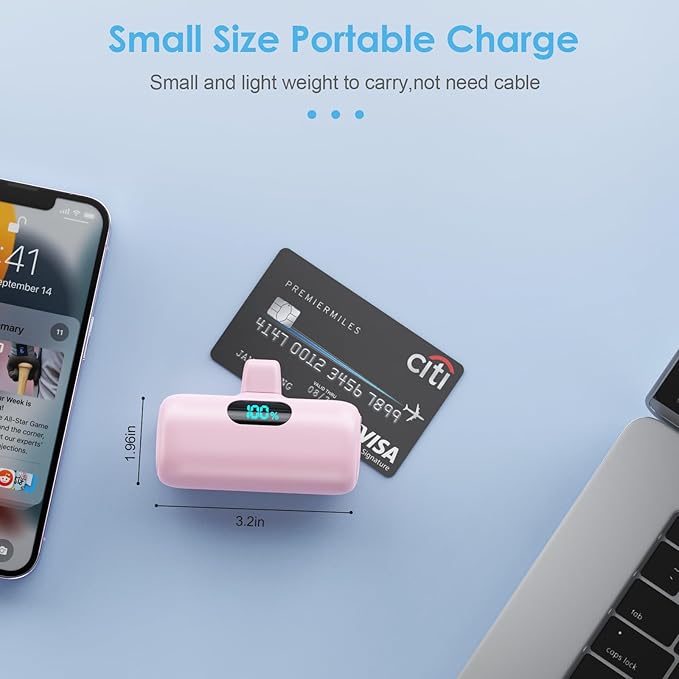 [2 Pack] Small Portable Charger for iPhone14/13, 5000mAh PD Fast Charging Power Bank, LCD Display Cute Mini Battery Pack Compatible with iPhone 14/14 Pro Max/13/13 Pro/12 Pro/11/XR/X/8-Black+Pink