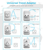 VINTAR Universal Travel Adapter Kit, 3ft Detachable Extension Cord with 4 AC Outlets & 3 USB(2 USB C), Type A/C/G/D/I/M International Power Adaptor for US to Europe UK India South Africa Japan