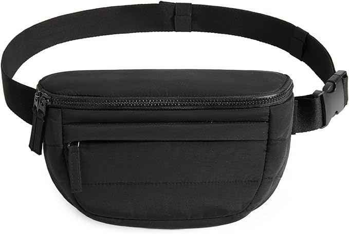 BAGSMART Fanny Packs for Women Cross Body, Lightweight Puffy Belt Bag with Multi Pockets Quilted Purse for Traveling Hiking Black