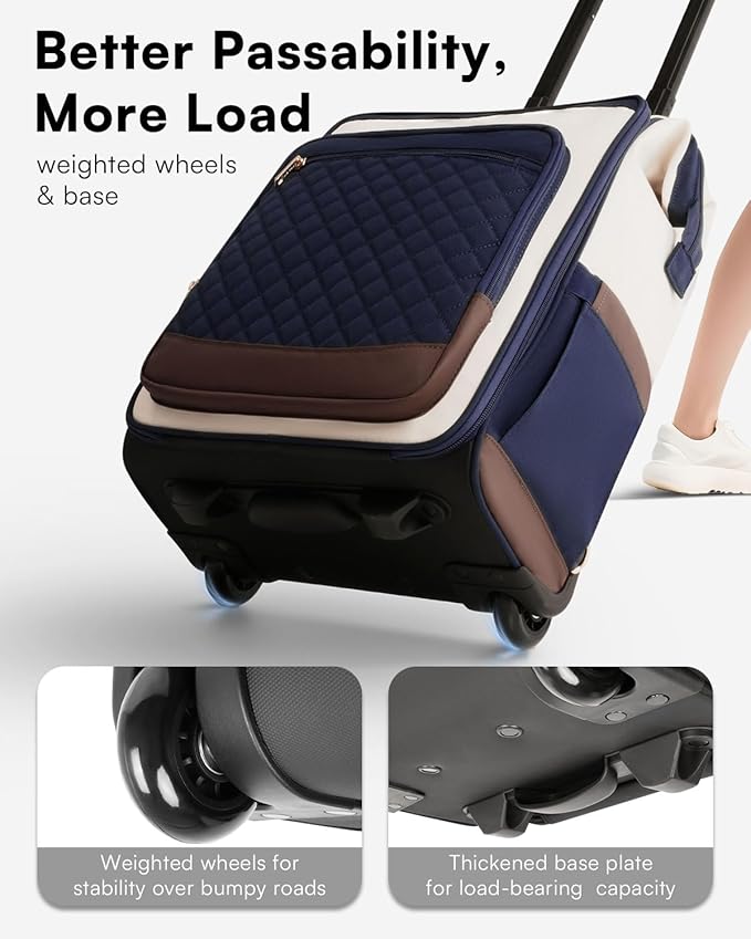 Rolling Backpack for Women, Travel Backpack with Wheels, Vertical Storage Wheeled Laptop Backpack, Backpack on Wheels for College Business Work Overnight, Stylish Rolling Laptop Bag, Navy Blue
