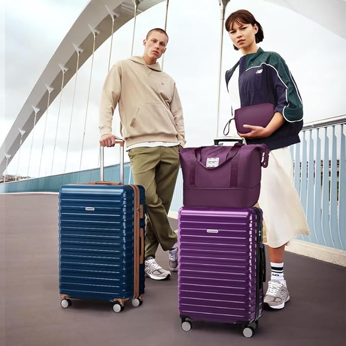 LARVENDER Luggage 6 Piece Expandable Luggage ABS Hardshell Carry on Suitcase with Spinner Wheels TSA Lock, Large Checked Travel Suitcase for Women and Men, Purple(16/20/24/28/DB/TB)