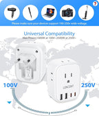 European Travel Plug Adapter, LENCENT US to Europe Type-C Foldable Power Plug with 4 Outlets 4 USB Ports (2 USB C), Power Adaptor for USA to EU Euro Iceland Spain Italy France Germany Greece Portugal
