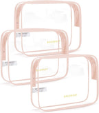 BAGSMART Clear Toiletry Bag, 3 Pack TSA Approved Travel Toiletry bag Carry on Travel Accessories Bag Airport Airline Quart Size Bags Water Repellent Makeup Cosmetic Bag for Women (Nude Pink-3pcs)