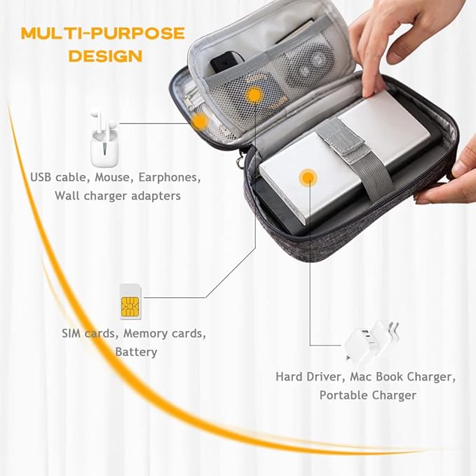 Electronic Organizer Bag Cable Organizer Travel Cord Organizer Case Pouch Portable Carrying Case for Charger Hard Drive Earphone USB SD Card (Grey)