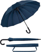 Premium Windproof Umbrella Classic J stick Handle with Easy Grip - Auto Open, Rainproof and Durable Canopy Design Perfect for Rainy Days Sunshad
