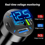 Car Charger 66W Super Fast Charging with USB C&QC 3.0(Voltmeter&LED Lights) Universal Quick Charge for 12-24V Car Cigarette Lighter Plug,Compatible with iPhone 14 13,S22,iPad(2Pcs-Black-QC/PD/2.4A)