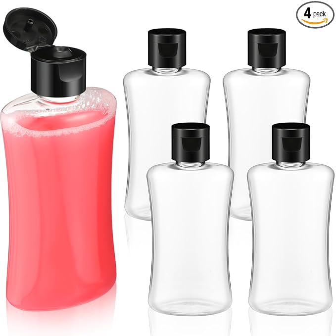 Domensi 4 Pcs 3.4 oz Travel Bottles with Flip Cap Clear Plastic Travel Size Containers Portable Leak Proof Squeeze Bottle Refillable Empty Cosmetic Containers for Liquid Shampoo Lotion