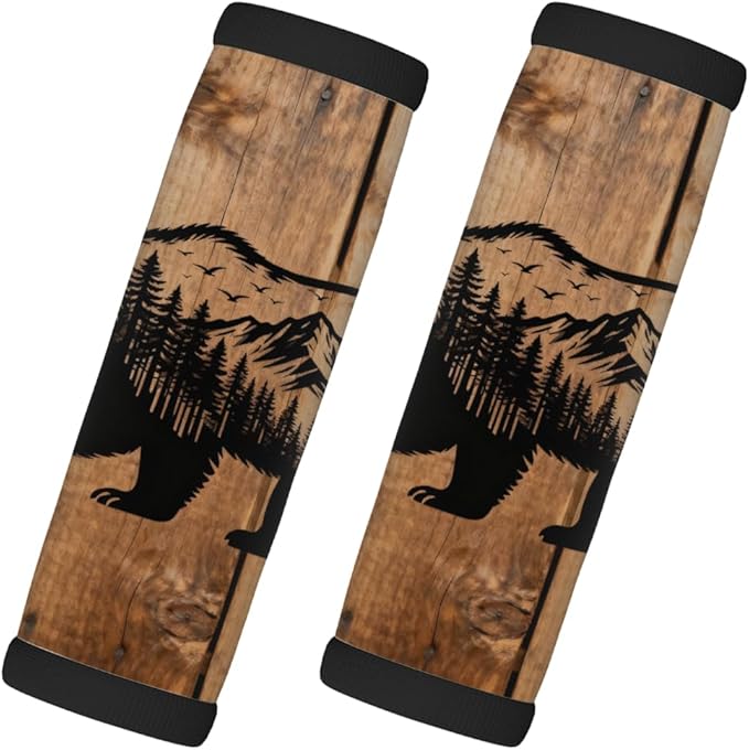 2 Pack Luggage Handle Wrap with Travel Tags - Non-Slip Protective Cover Soft Handle Grips Covers for Suitcase(Forest Bear Wooden)