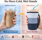 KJQJLY 3 Pack Reusable Iced Coffee Sleeves for Iced Coffee Cups or Drinks Reusable Neoprene Insulated Sleeves for Hot and Cold Drinks from Starbucks, Dunkin, And More (Navy Blue)