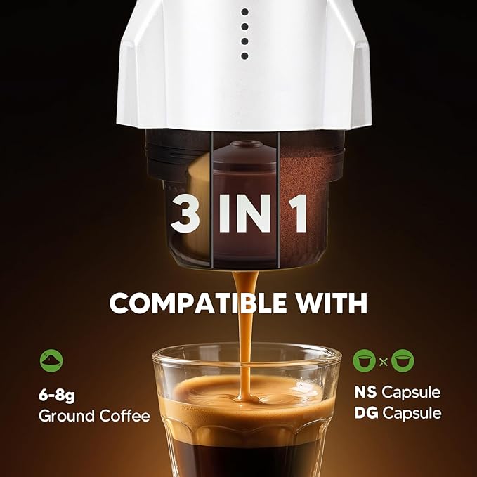 3 in 1 Portable Electric Espresso Machine On the Go with Detachable Coffee Stand, Car Coffee Maker Self-Heating with USB-C, For Travel Camping and Hiking With Ground Coffee & NES PRES*O/DG Pod