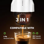 3 in 1 Portable Electric Espresso Machine On the Go with Detachable Coffee Stand, Car Coffee Maker Self-Heating with USB-C, For Travel Camping and Hiking With Ground Coffee & NES PRES*O/DG Pod