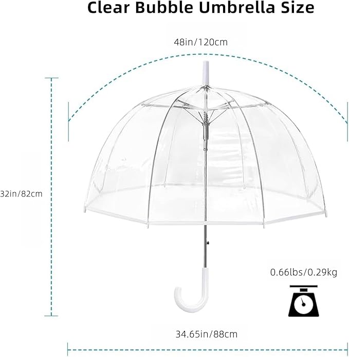 Clear Bubble Umbrella - Automatic Opening Clear Dome Umbrella with the Stylish J-Shaped Handle for Men and Women, Wedding, Outings and Large Group Gatherings, Graduations, Proms, or Daily City Walks
