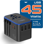 Ceptics Universal Travel Adapter, 45W International Power Adapter with PD & QC 3.0 Dual USB-C, 3 USB Travel Adapter Worldwide, Type I C G A Outlets 110V 220V A/C - EU Euro US UK (11-KU)