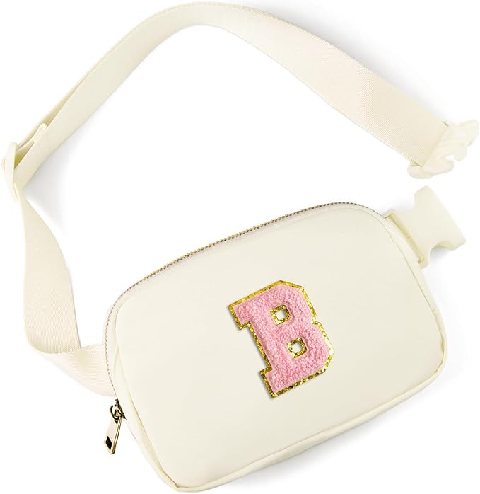 Gitus Personalized Gifts Birthday Gifts for Girls Fanny Pack Cross Body Bags with Initial Letter Preppy Stuff Gifts for Her Girlfriend Wife Sister Friends Mom (Ivory-B)