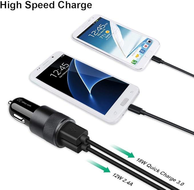 Fast Car Charger, Quick Charging 5.4A/30W Phone USB Adapter Rapid Plug 2 Port Cigarette Lighter Auto Charger Flush Compatible Samsung, Tablet, iPhone, iPad, LG, Automobile