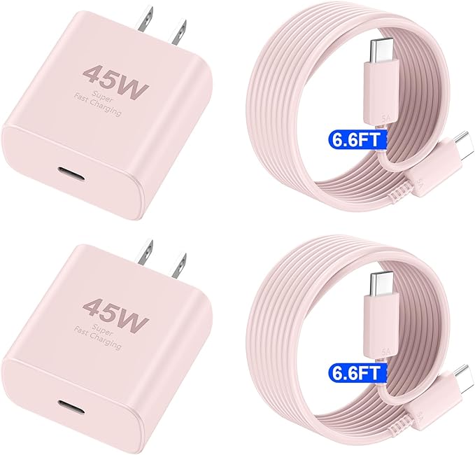 Phone 17 16 Pro Max Charger Fast Charging, 45W USB C Phone 17 16 Super Fast Charger Block with 6.6ft Long Type C Charging Cable Cord for i.Phone 17 Pro Max/17 Pro/17 Air/17/16/16Pro/16 ProMax-Pink
