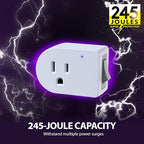 Fosmon Grounded Outlet with ON/Off Switch (2 Pack), 3 Prong Electrical Plug Outlet Extender Switch, 245J Single Port Power Adapter Surge Protector, 15A Circuit Breaker, White, ETL Listed